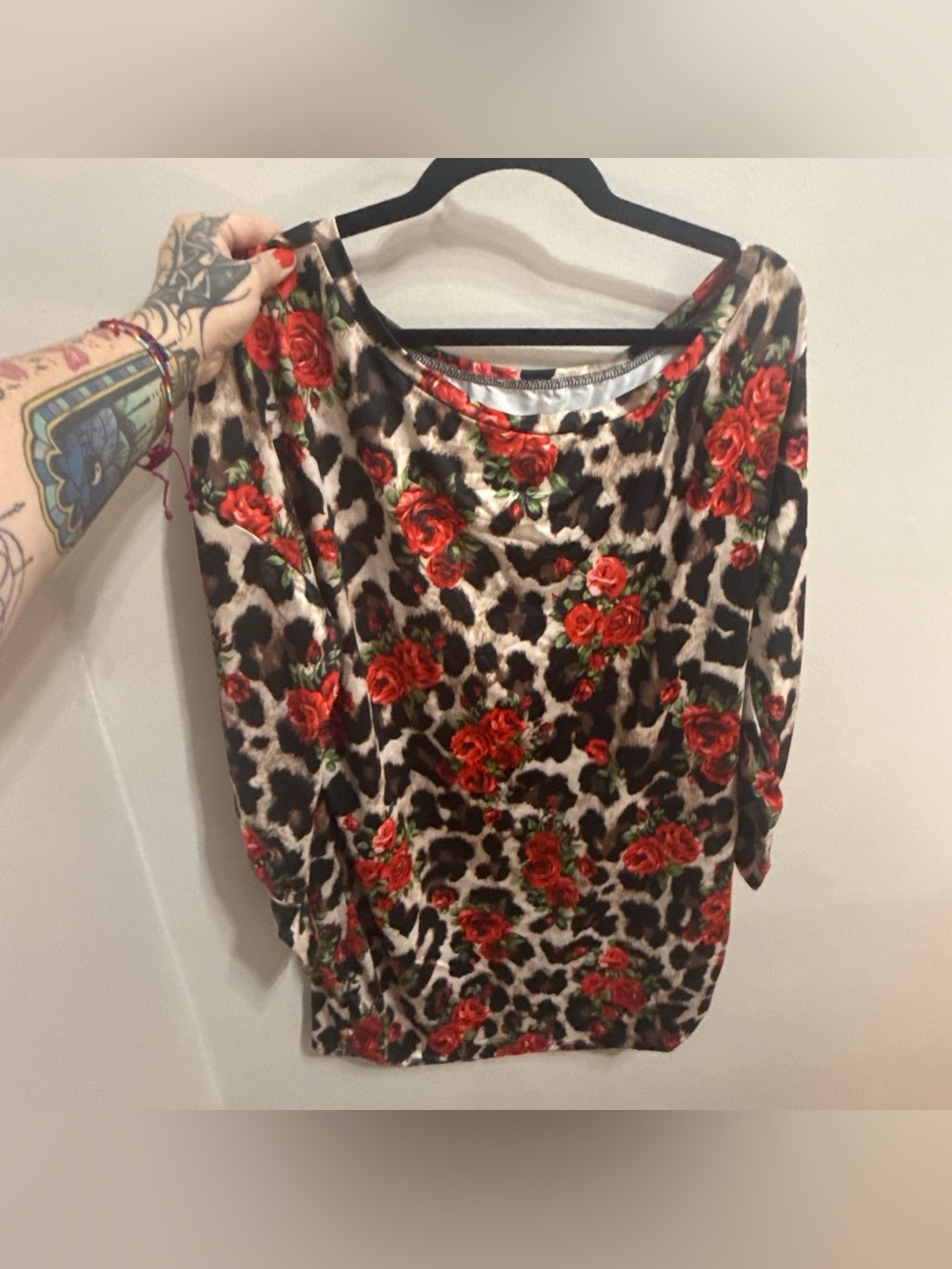 SHEIN Leopard Print Tunic with Red Rose Accents